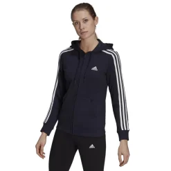 adidas 3 Stripe Zip Track Hoodie Ladies in Blue