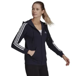 adidas 3 Stripe Zip Track Hoodie Ladies in Blue