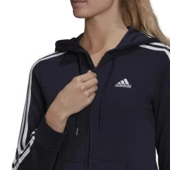 adidas 3 Stripe Zip Track Hoodie Ladies in Blue