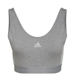 adidas 3 Stripes Crop Top With Removable Pads in Grey
