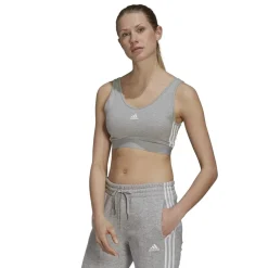 adidas 3 Stripes Crop Top With Removable Pads in Grey