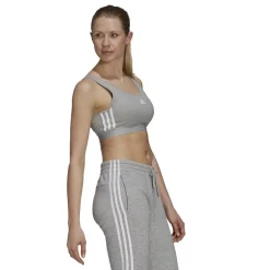 adidas 3 Stripes Crop Top With Removable Pads in Grey
