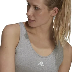 adidas 3 Stripes Crop Top With Removable Pads in Grey