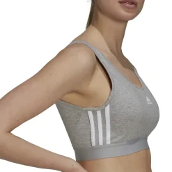 adidas 3 Stripes Crop Top With Removable Pads in Grey