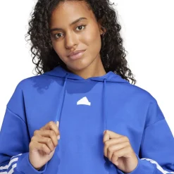 adidas Cropped Hooded Relaxed Fit Sweatshirt in Blue