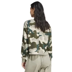 adidas Essentials 3 Stripes Camo Print Cropped Sweatshirt in Green