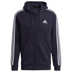 adidas Essentials Fleece 3-Stripes Full-Zip Hoodie in inkwell