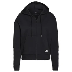 adidas Essentials Loose Cut 3-Stripes Zip Hoodie in Black-White