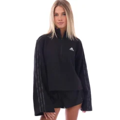 adidas Floral Graphic 3-Stripes Fleece Zip Hoodie in Black