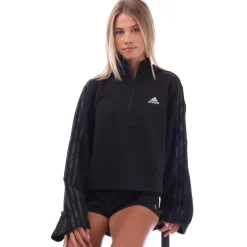 adidas Floral Graphic 3-Stripes Fleece Zip Hoodie in Black