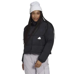 adidas High Neck Short Relaxed Fit Jacket in Black