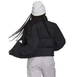 adidas High Neck Short Relaxed Fit Jacket in Black