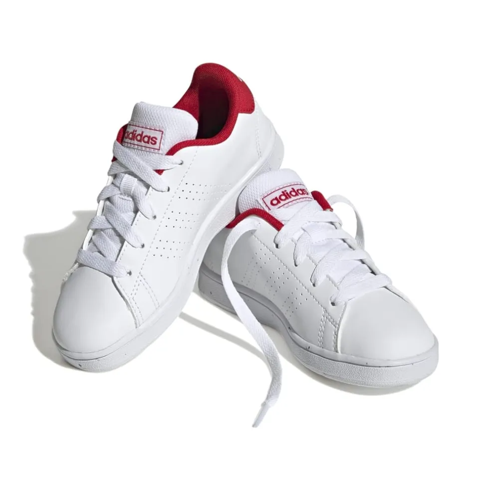 adidas Junior Advantage Trainers in White red