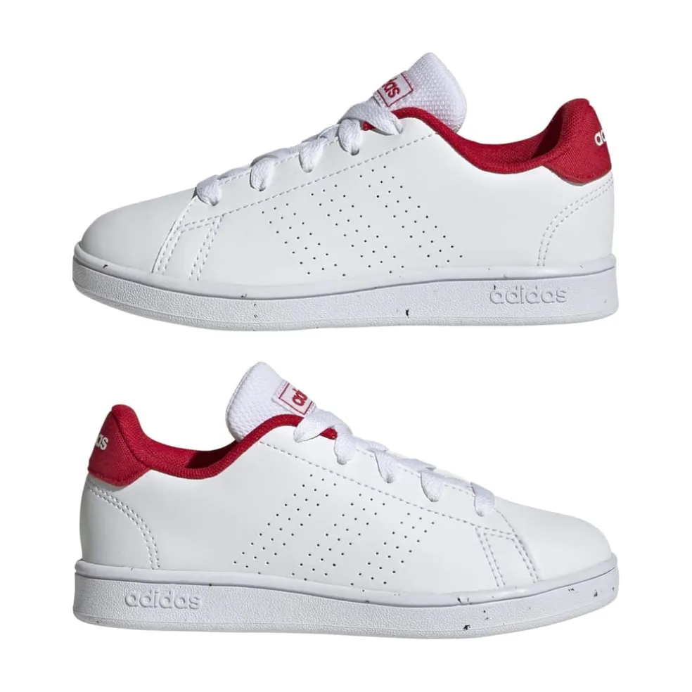 adidas Junior Advantage Trainers in White red