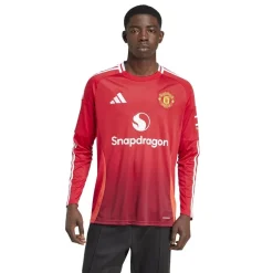 adidas Manchester United Home Long Sleeve Shirt 2024 2025 Adults in Red