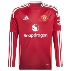 adidas Manchester United Home Long Sleeve Shirt 2024 2025 Juniors in Red