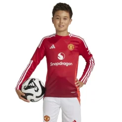 adidas Manchester United Home Long Sleeve Shirt 2024 2025 Juniors in Red