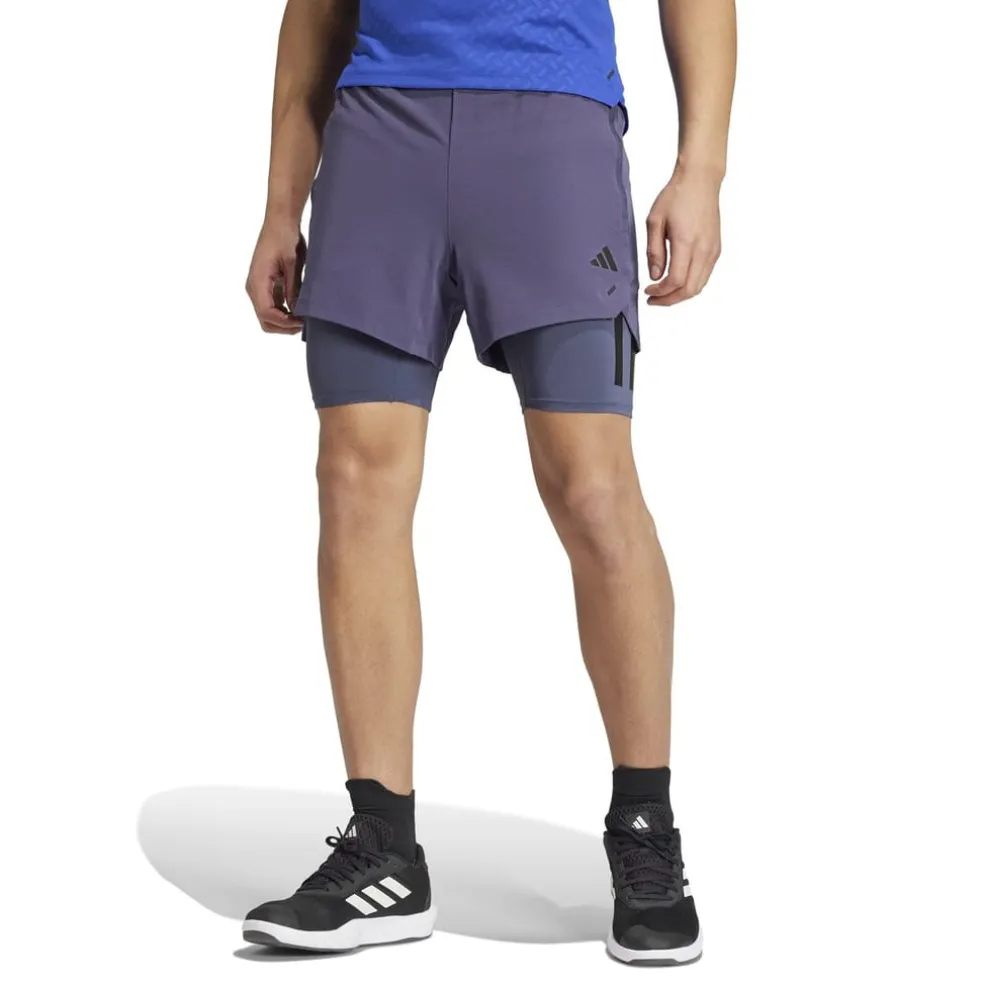 adidas Mens Power Workout Two In One Shorts in Blue