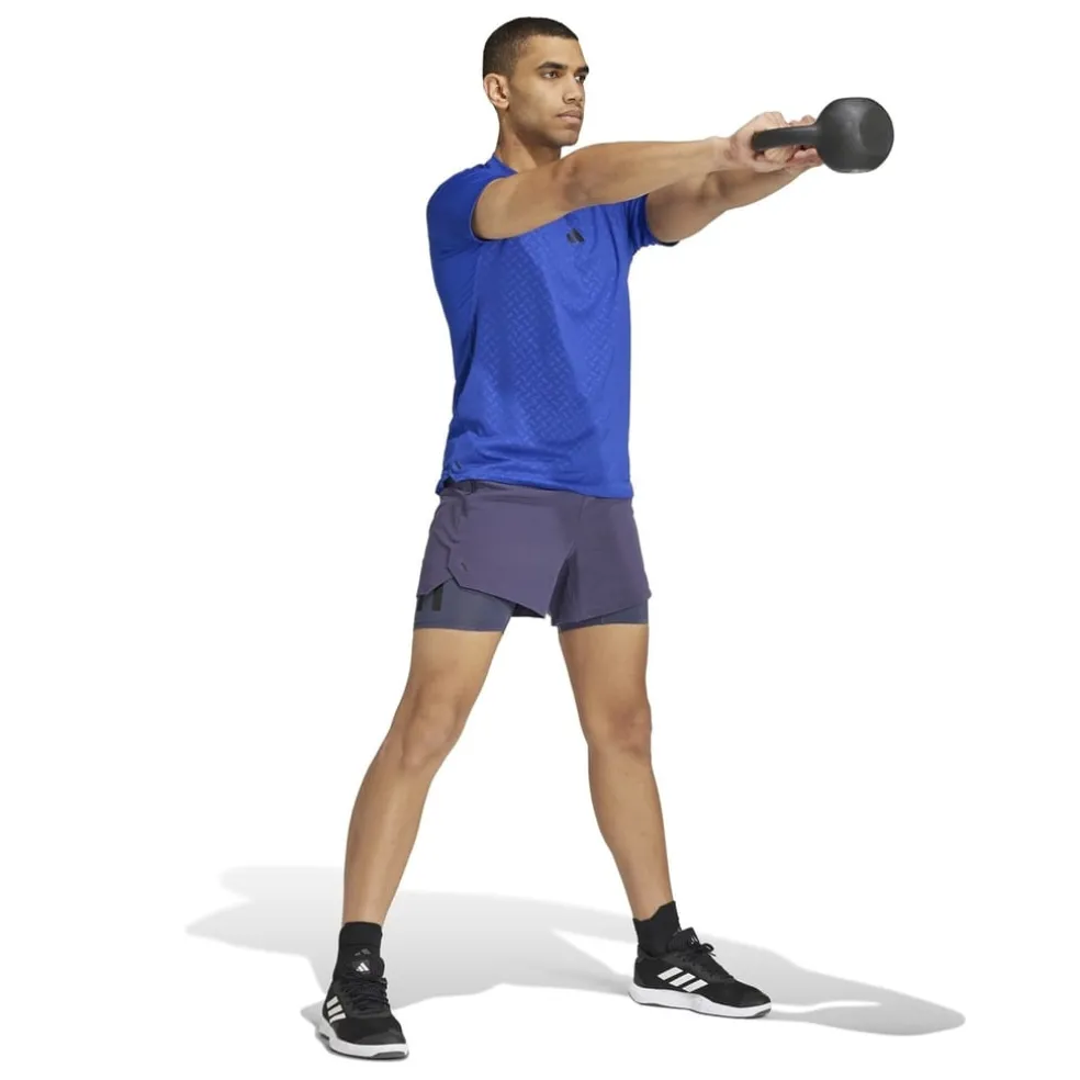 adidas Mens Power Workout Two In One Shorts in Blue