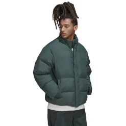 adidas Originals Collared Neck Relaxed Fit Down Jacket in Green