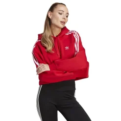 adidas Originals Cropped Hooded Relaxed Fit Sweatshirt in Red