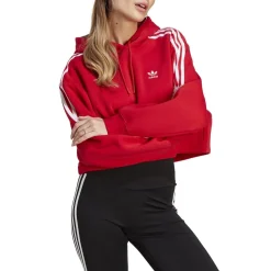 adidas Originals Cropped Hooded Relaxed Fit Sweatshirt in Red