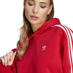 adidas Originals Cropped Hooded Relaxed Fit Sweatshirt in Red