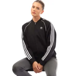 adidas Originals 3-Stripes Fleece Bomber Jacket in Black