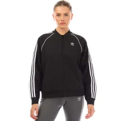 adidas Originals 3-Stripes Fleece Bomber Jacket in Black