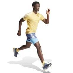 adidas Own The Run 3-Stripes T-Shirt in Yellow