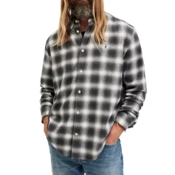 AllSaints Collared Neck Malpaso Regular Fit Shirt in Grey