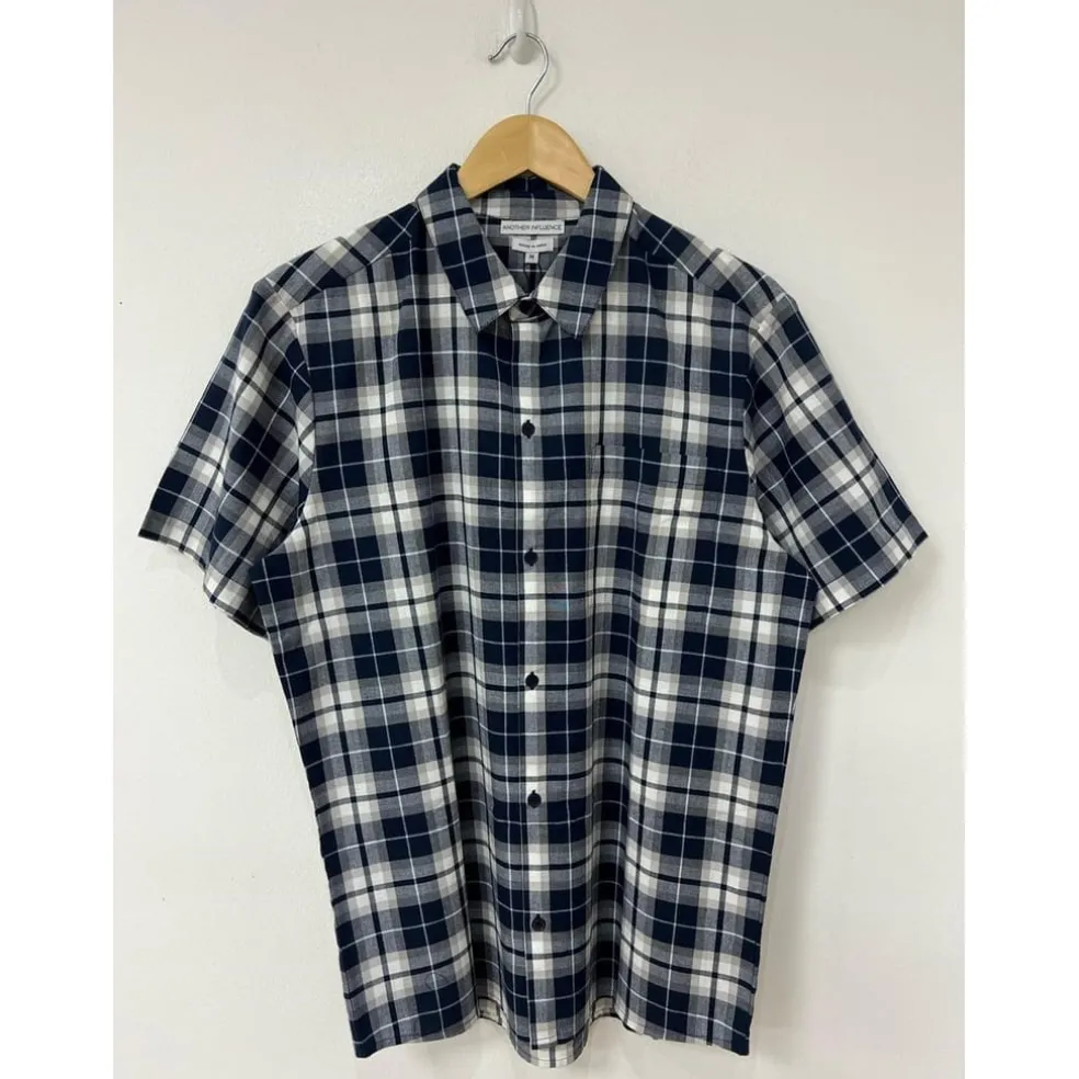 Another Influence Check Regular Fit Point Collar Shirt in Blue