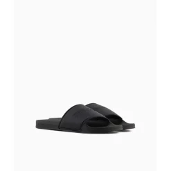 Armani Exchange Exchange Textured Open Toe Flat Slides in Black