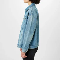 Armani Exchange Long Relaxed Fit Trucker Jacket in Blue