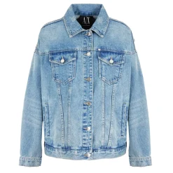 Armani Exchange Long Relaxed Fit Trucker Jacket in Blue