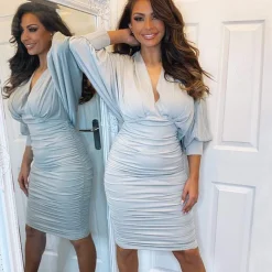 AX Paris Bat Wing Sleeve Midi Dress in Silver