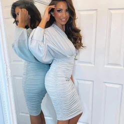 AX Paris Bat Wing Sleeve Midi Dress in Silver