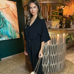 AX Paris V Neck Collar Tie FronT-Shirt in Black