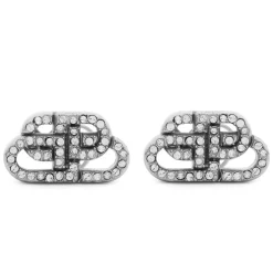 Balenciaga Bb Xs Stud Crystal Earrings in Silver