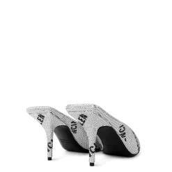 Balenciaga Square Knife Crystal Embellished Leather Heeled Mules in Silver