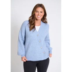 Be You Asymmetrical V-Neck Long Sleeve Sweater in Blue