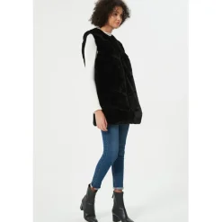 Be You Faux Fur Panel Vest in Black