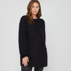 Be You Fluffy Relaxed Fit Crew Neck Sweater in Black