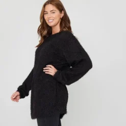 Be You Fluffy Relaxed Fit Crew Neck Sweater in Black