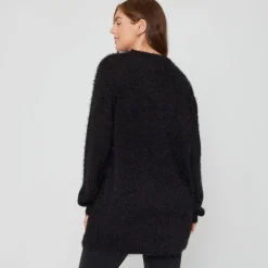 Be You Fluffy Relaxed Fit Crew Neck Sweater in Black