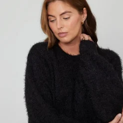Be You Fluffy Relaxed Fit Crew Neck Sweater in Black