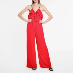 Be You Frill Strappy Blouson Jumpsuit in Red