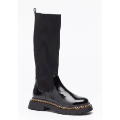 Be You Girls Chain Detail Patent Rib Boot in Black