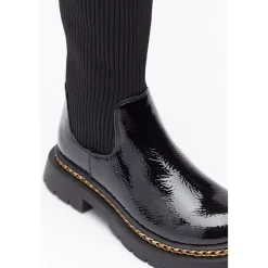 Be You Girls Chain Detail Patent Rib Boot in Black