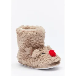 Be You Kids Christmas Reindeer Slippers in Brown
